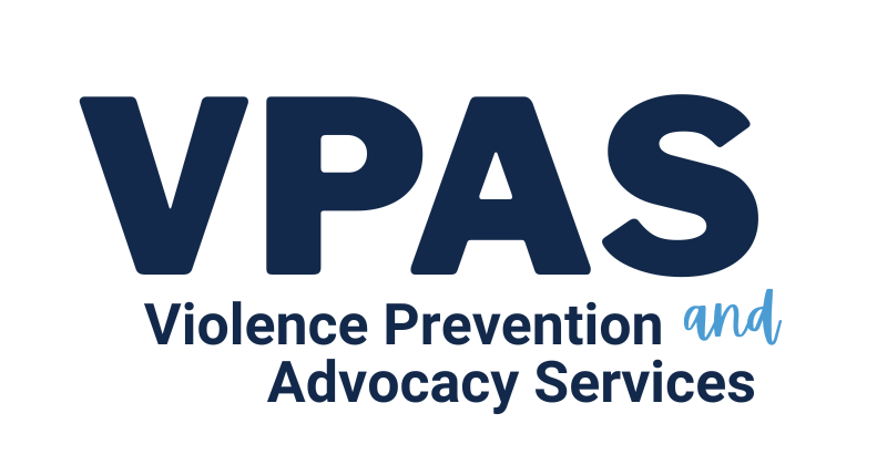 Navy blue text that reads "VPAS" with "Violence Prevention and Advocacy Services" underneath.