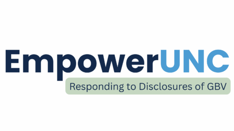 Navy and Carolina blue text that says, "Empower UNC." Light green bar underneath with navy text that says, "Responding to Disclosures of GBV."