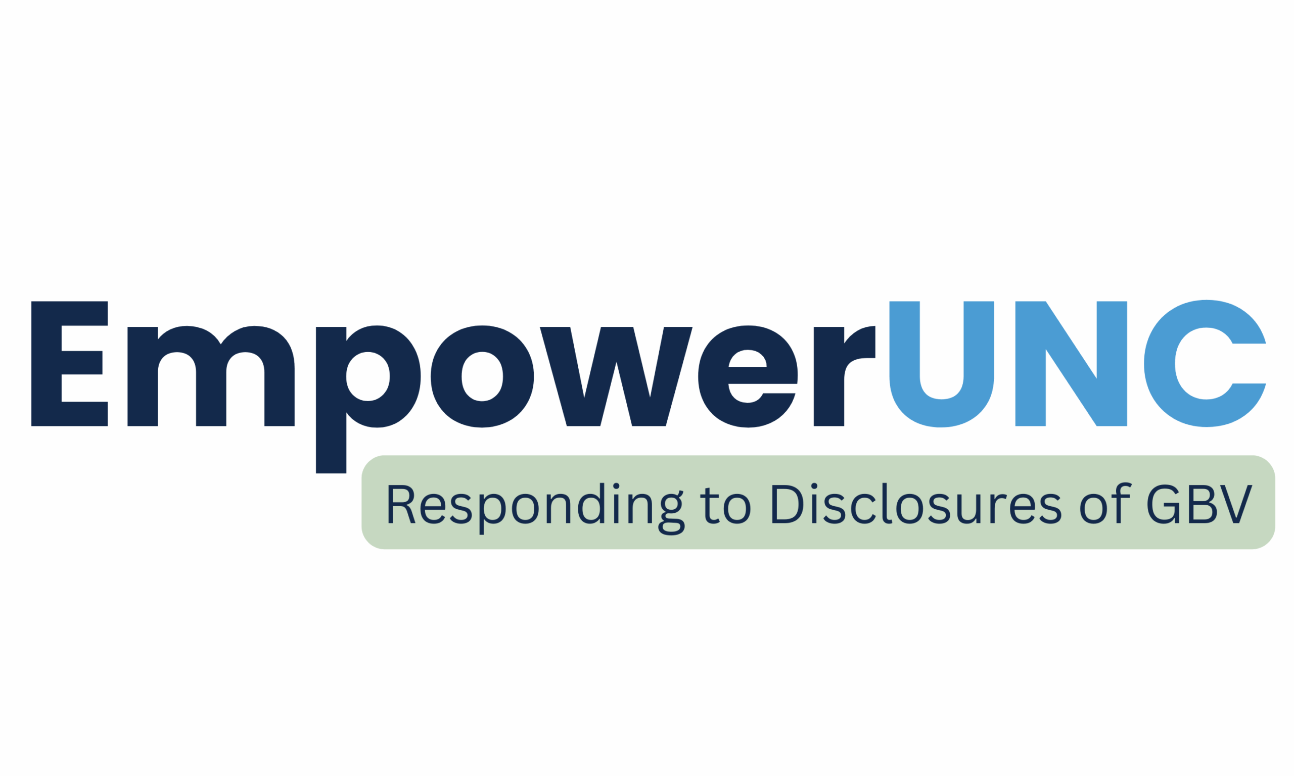 Navy and Carolina blue text that says, "Empower UNC." Light green bar underneath with navy text that says, "Responding to Disclosures of GBV."