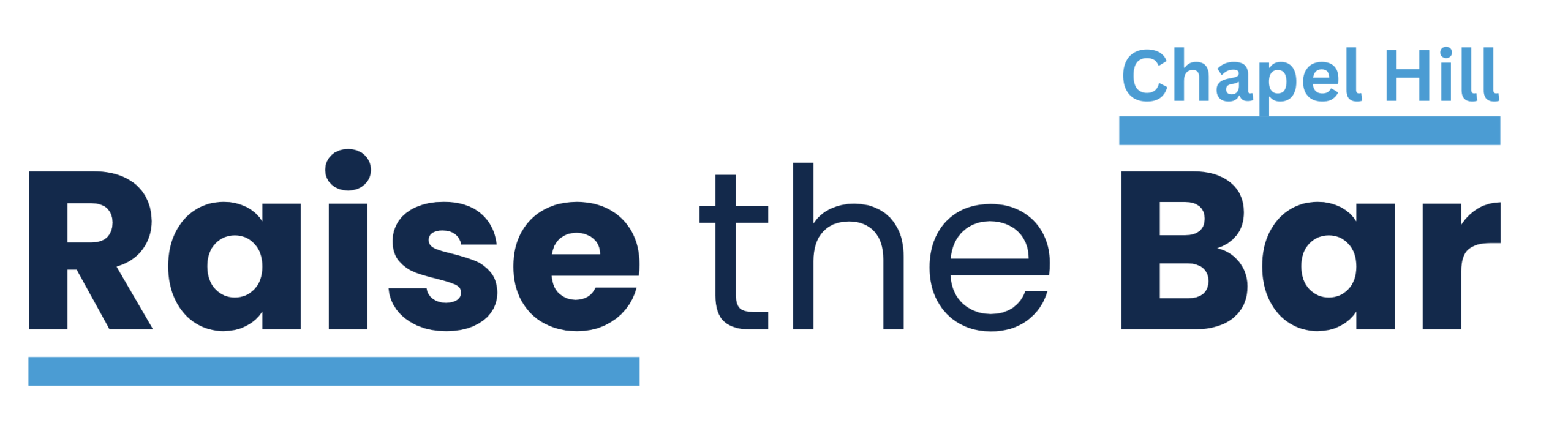 Navy text that says, "Raise the Bar." There's a Carolina blue rectangular bar under "Raise" and one above "Bar."